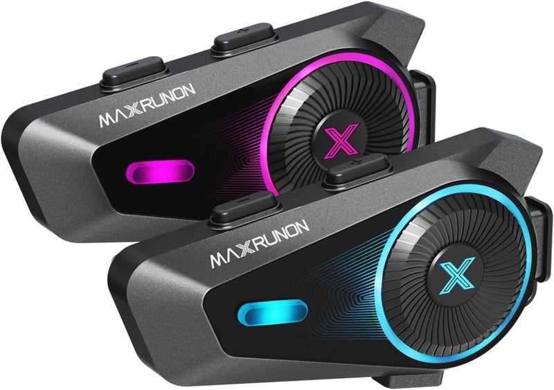 MAXRUNON D10 Motorcycle Bluetooth Headset, 4-Rider Intercom, Helmet Communication System, V5.4, ENC Noise Cancelling, AI Voice Control, Audio Multitasking, FM Radio, IPX7, Fits Snowmobile/Ski, 2 Pack - Image 1